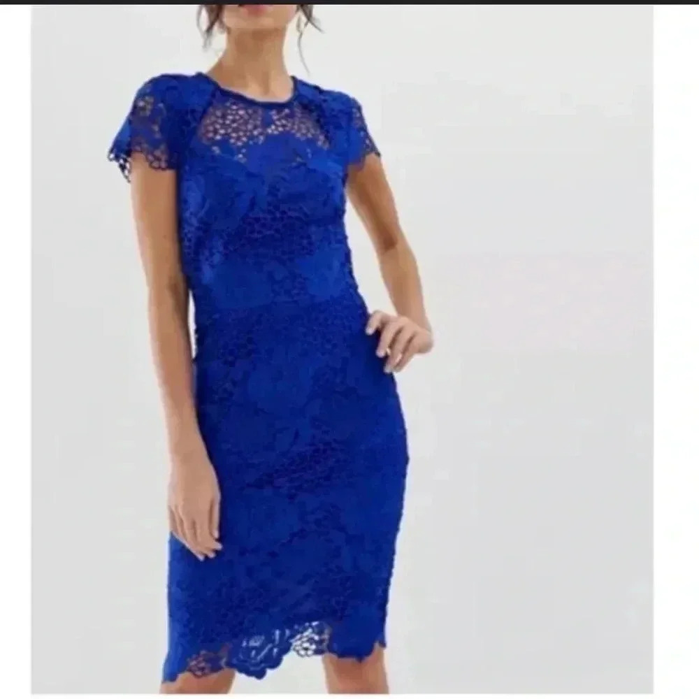 Paper Dolls Women’s Blue Cap Sleeve Sweetheart Lace Dress 10 NWT